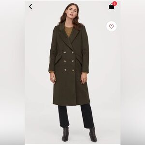 H&M Knee Length Coat in Moss Green